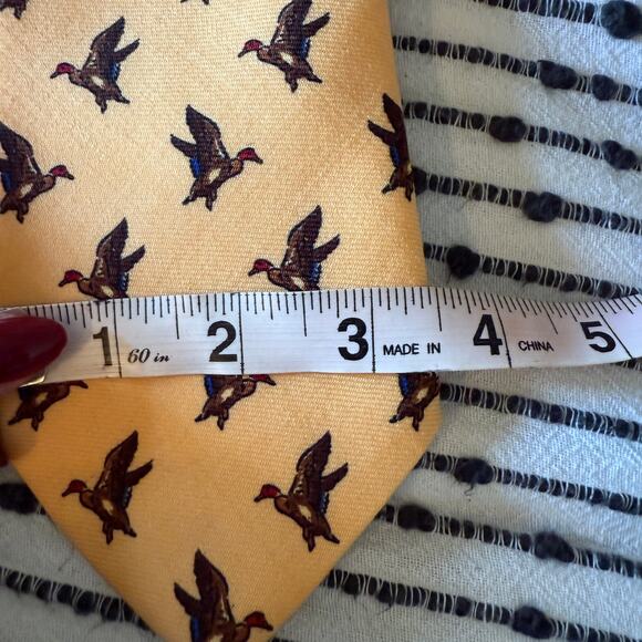 POLO RALPH LAUREN Yellow Wool Challis Mallard Duck Club Tie - Picture 4 of 4